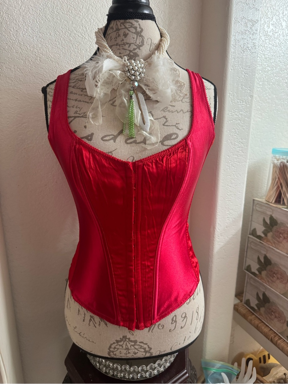 Vintage Scarlet Red Satin Corset large Top by Frederick of Hollywood